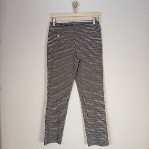 S.C & Co Women Size 8 Pull On Dress Pants Black White Geometric Ankle Stretch